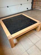 Houten salontafel met blad in graniet, Huis en Inrichting, Ophalen, Gebruikt, Vierkant, 100 tot 150 cm