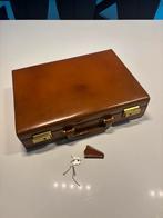 Antieke lederen retro aktetas, Handtassen en Accessoires, Koffers, Ophalen, Gebruikt, Slot, Minder dan 35 cm