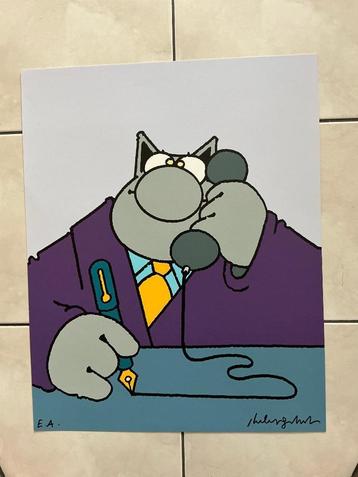 Zeefdruk The Cat Phone, P. Geluck, gesigneerd en E.A. beschikbaar voor biedingen