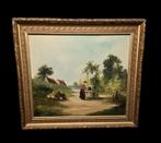 Schilderij Vrouw met kippen.Gesign., Antiek en Kunst, Ophalen of Verzenden