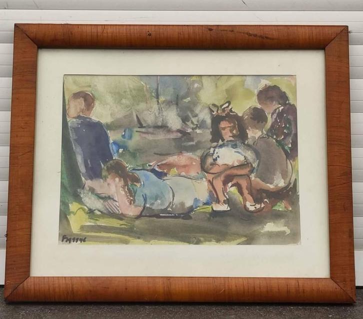 Aquarelle monogramme Frans masereel, Antiek en Kunst, Kunst | Schilderijen | Klassiek, Ophalen of Verzenden