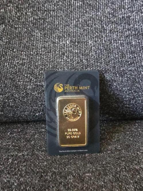 Perth Mint Australië 50 gram goudbaar Incl. LBMA Cert + Rek, Postzegels en Munten, Edelmetalen en Baren, Goud, Ophalen of Verzenden