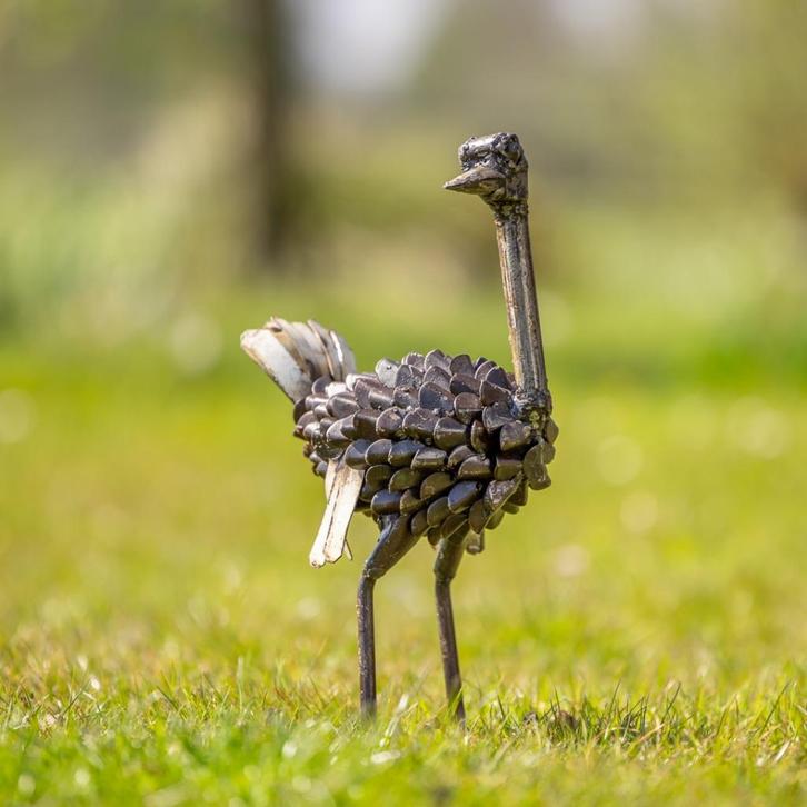 metalen struisvogel - Mooievogels, Tuin en Terras, Tuinbeelden, Nieuw, Dierenbeeld, Metaal, Ophalen of Verzenden