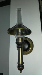 Wandlamp in Messing en hout, Huis en Inrichting, Lampen | Wandlampen, Gebruikt, Ophalen of Verzenden, Glas