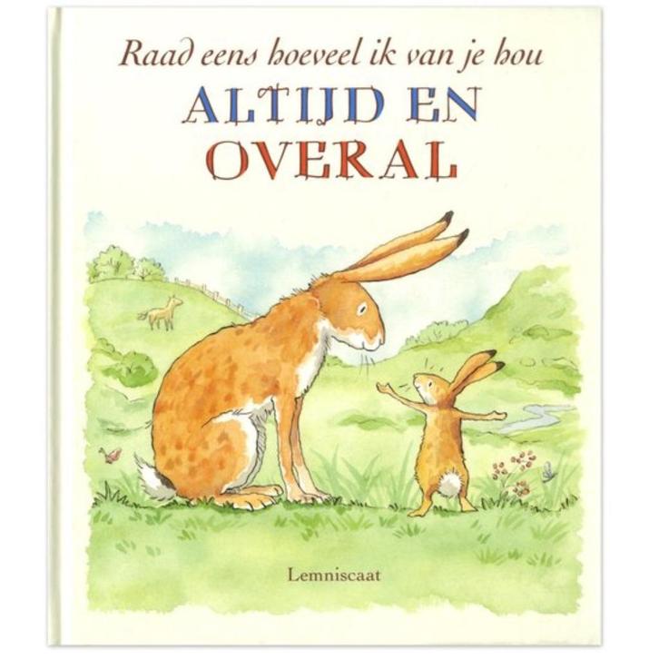 boek: raad eens hoeveel ik van je hou/..altijd en overal.., Boeken, Kinderboeken | Kleuters, Zo goed als nieuw, Fictie algemeen