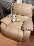 Canapé beige en cuir provenance Chateau d’Ax - 5 places, Ophalen, Gebruikt, Vierpersoons of meer, Leer