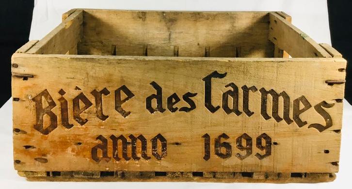 Antiek vintage houten bierbak Bière des Carmes, Verzamelen, Biermerken, Gebruikt, Overige typen, Overige merken, Ophalen of Verzenden