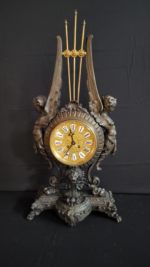 (31) Antieke zware Franse Regency-stijl Pendule SAMAC 1870, Antiek en Kunst, Antiek | Klokken, Ophalen of Verzenden