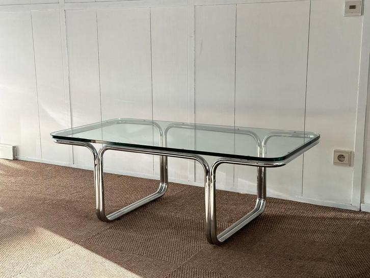 Vintage chroom coffeetable, Huis en Inrichting, Tafels | Salontafels, Zo goed als nieuw, Glas, Ophalen