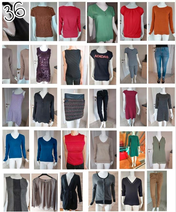 Maat 36 broeken truien jurken kleedjes topjes tshirts gilets, Kleding | Dames, Dames-kledingpakketten, Zo goed als nieuw, Maat 36 (S)
