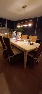 Tafel en 6 stoelen, Huis en Inrichting, Ophalen, Gebruikt, Cottage, table bois , chaises en rotins, 4 tot 6 stoelen