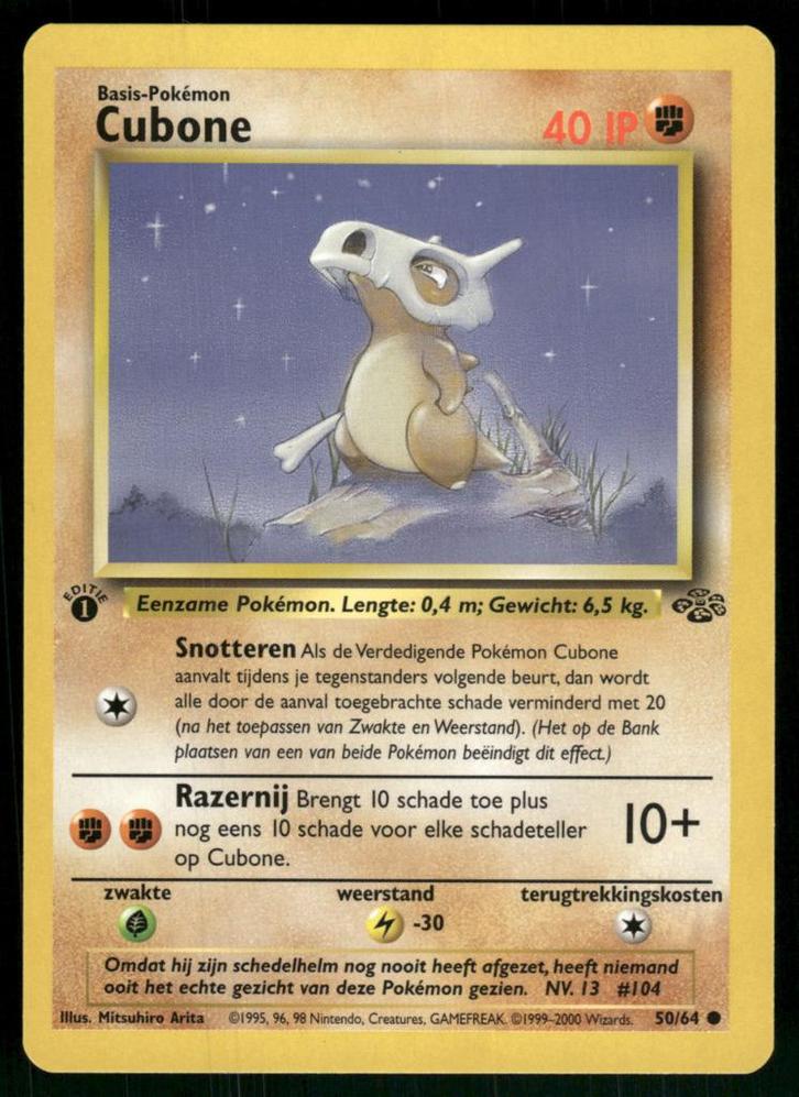 Cubone 50/64 - Jungle (1st edition) (NL) (EX), Hobby en Vrije tijd, Verzamelkaartspellen | Pokémon, Gebruikt, Verzenden