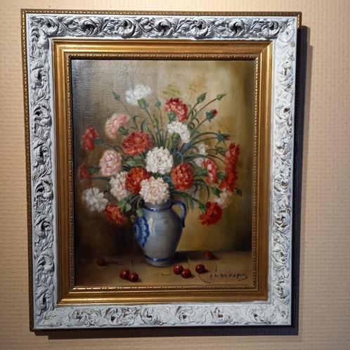 Alberte De Mets – Van den Heule, Stilleven Bloemenvaas met K, Antiek en Kunst, Kunst | Schilderijen | Klassiek, Ophalen of Verzenden