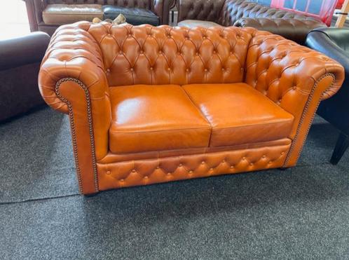 Chesterfield Brighton 2 Zits Camel Leer, Antiek en Kunst, Antiek | Meubels | Stoelen en Sofa's, Ophalen