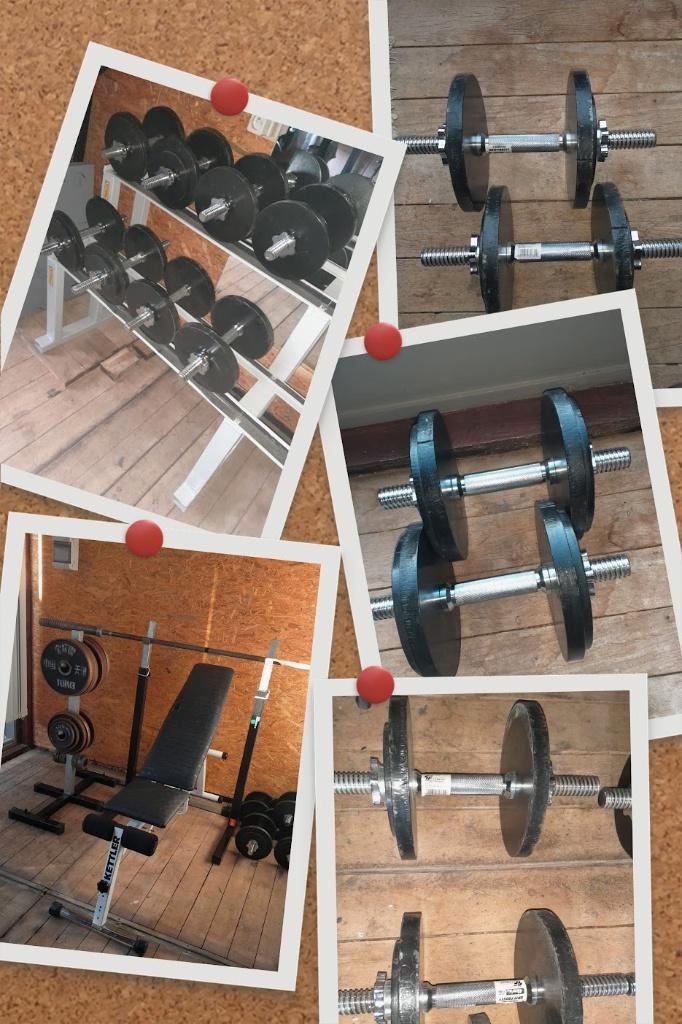 Unieke Olympisch bar met bijhorende schijven 55mm, Sports & Fitness, Appareils de fitness, Comme neuf, Centrale électrique, Bras