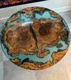 Epoxy salontafel van kastanje hout met onderstel, Ophalen of Verzenden, Nieuw, Rond