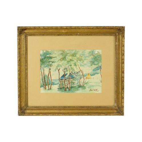 Aquarel José Wolff Kunst Schilderij Houten Barok Stijl Lijst, Antiek en Kunst, Kunst | Schilderijen | Klassiek, Ophalen of Verzenden