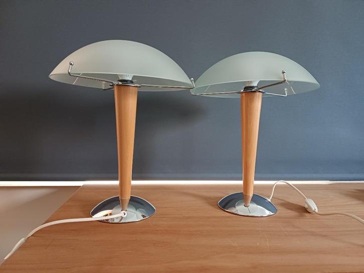 2 ikea kvintol mushroom lampen, Huis en Inrichting, Lampen | Tafellampen, Zo goed als nieuw, Minder dan 50 cm, Glas, Hout, Metaal