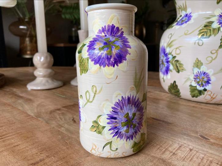 Handbeschilderd Vaasje Passiebloem Multifuncioneel ByJ&S🪻, Antiek en Kunst, Antiek | Vazen, Ophalen of Verzenden