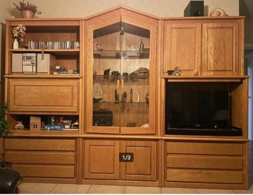 Eiken wandmeubel living, Huis en Inrichting, Kasten | Wandmeubels, Gebruikt, 200 cm of meer, 300 cm of meer, 50 tot 75 cm, Met lade(s)