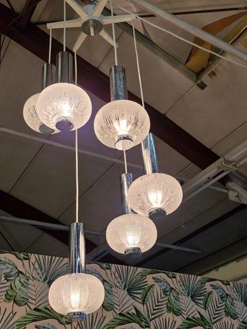 Vintage luster hanglamp chroom / glas bollen Sölken Leuchten beschikbaar voor biedingen