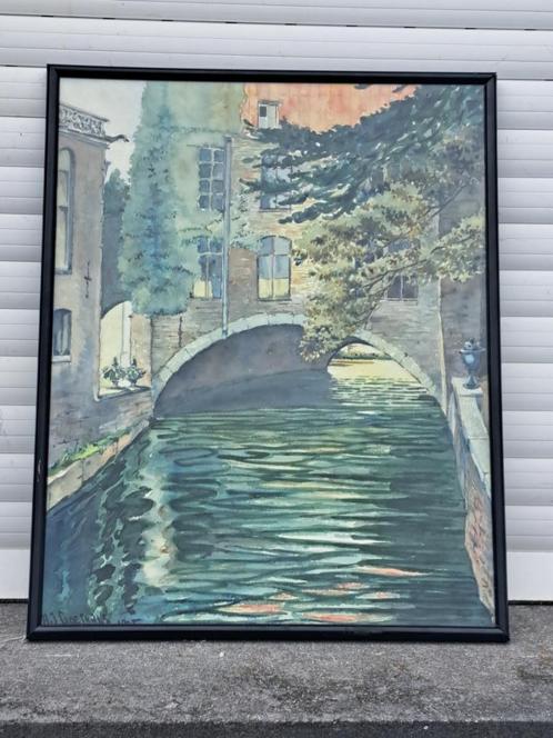 aquarelle canal a bruges signe albert j goethals, Antiek en Kunst, Kunst | Schilderijen | Klassiek, Ophalen of Verzenden