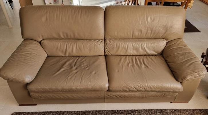 Lederen zetel - 3 zit + 2 zit, Maison & Meubles, Canapés | Salons, Comme neuf, Enlèvement