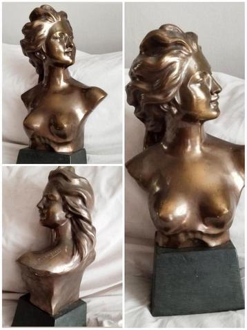 ✓ PRACHTIGE JEF LAMBEAUX damesbuste, verguld brons ≈ 53 cm beschikbaar voor biedingen
