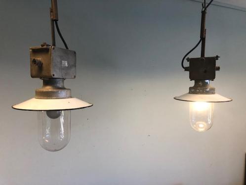 Ensemble industriel de lampes d'usine vintage originales ang, Maison & Meubles, Lampes | Suspensions, Utilisé, Moins de 50 cm