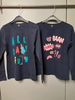 maat 122 set 2 stuks T-shirt lange mouw (blauw), Enlèvement ou Envoi, Utilisé, Fille, Chemise ou À manches longues