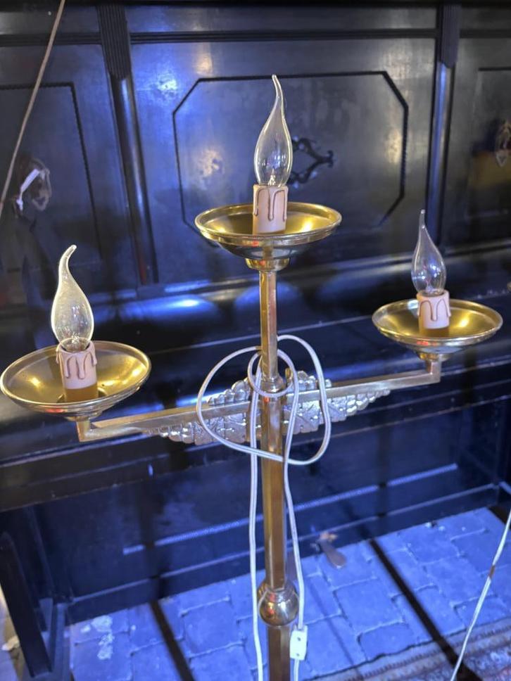 Staande lamp goudkleurig - uit kerk (2 st), Antiek en Kunst, Antiek | Verlichting, Ophalen