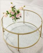 Goude salontafel met een glazen tafelblad, Huis en Inrichting, Tafels | Salontafels, Ophalen, Nieuw, Rond, Glas