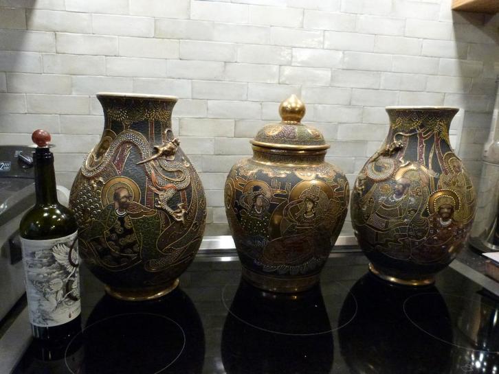 Keramiek Oriëntaals set drie stuk  regio Satsuma Japan, Antiquités & Art, Antiquités | Céramique & Poterie, Enlèvement