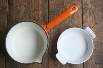 casserole en fonte émaillée 16cm + plat à four gratuit 15cm, Enlèvement ou Envoi, Comme neuf, Fonte, Ensemble de casseroles