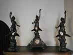 Bronzen mantelklok met 2 beelden, Ophalen, Brons