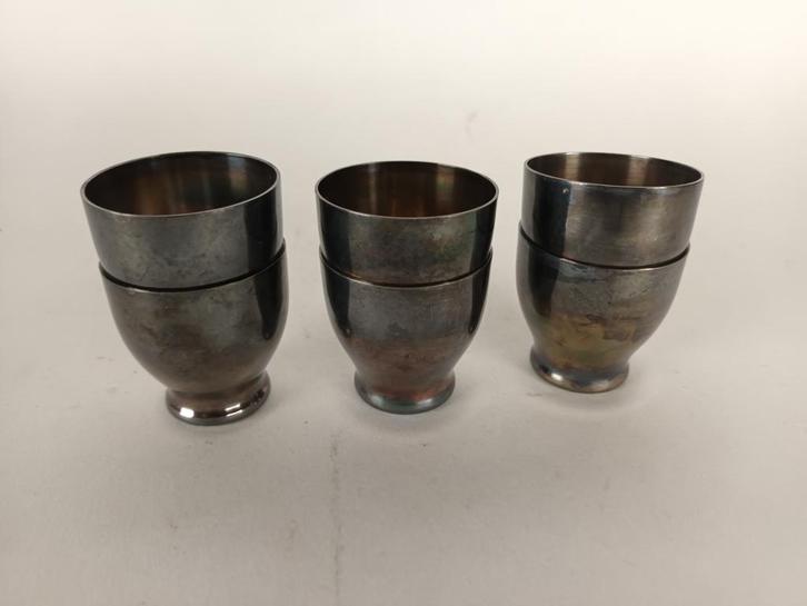 Art deco verzilverde eierdopjes (6 stks) / alles aan - 50%, Antiek en Kunst, Antiek | Zilver en Goud, Ophalen of Verzenden