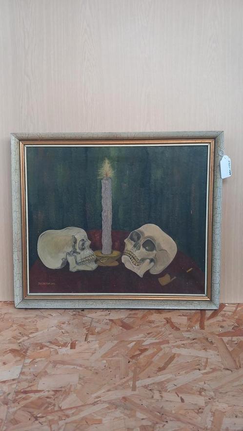 Oud schilderij – Stilleven met schedels & kaars, Antiek en Kunst, Kunst | Schilderijen | Klassiek, Ophalen