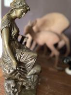 Bronzen  beeld James Pradier vrouw met lier., Antiek en Kunst, Ophalen of Verzenden, Brons