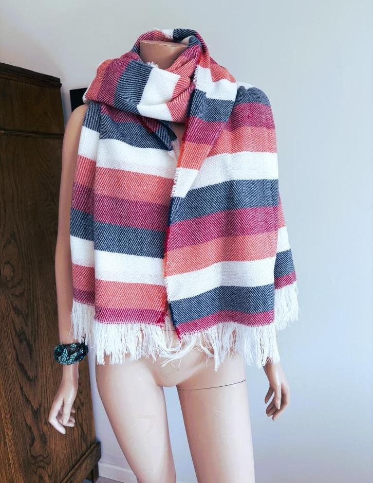 Brede Grote Sjaal met Strepen & Franjes–Heerlijk Zacht &Warm, Kleding | Dames, Mutsen, Sjaals en Handschoenen, Zo goed als nieuw