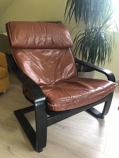 Vintage originele  POEM Lederen ikea stoel 1984, Huis en Inrichting, Fauteuils, Gebruikt, Leer, Ophalen