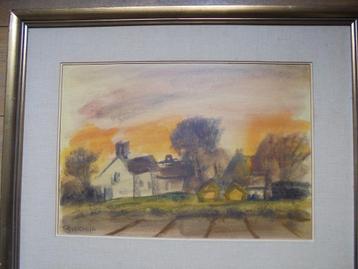 Alfons Vermeir  1905 - 1994   Aquarel hoeve en akkers beschikbaar voor biedingen