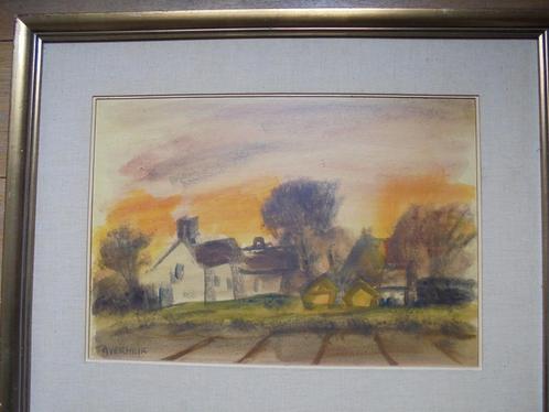 Alfons Vermeir  1905 - 1994   Aquarel hoeve en akkers, Antiek en Kunst, Kunst | Schilderijen | Klassiek, Verzenden