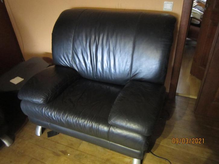 Salon cuir noir 2 1 1 Adam D, Huis en Inrichting, Zetels | Zetels, Gebruikt, Vierpersoons of meer, Leer, Overige materialen, Ophalen