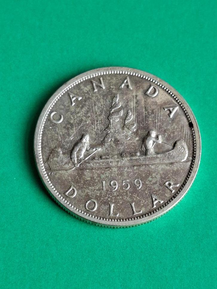 1959 Canada 1 dollar en argent avec canoë, Timbres & Monnaies, Monnaies | Amérique, Monnaie en vrac, Amérique du Nord, Argent