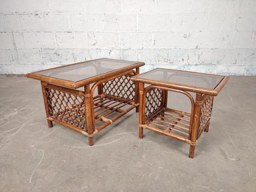Vintage bamboe / rotan bijzet en salontafel, Huis en Inrichting, Tafels | Bijzettafels, Zo goed als nieuw, Ophalen of Verzenden