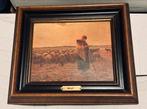 Tableau ancien huile sur toile « Bergère avec son troupeau », Antiek en Kunst, Kunst | Schilderijen | Klassiek