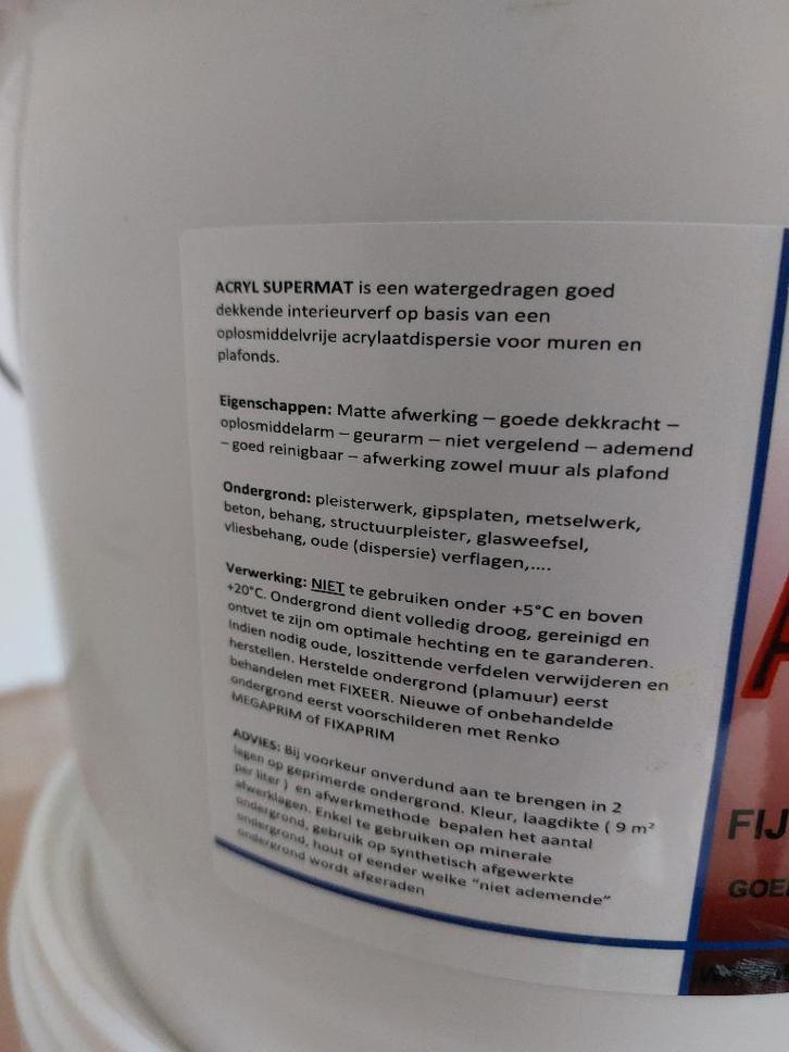 ACRYL SUPERMAT muur- & plafondverf – wit RAL 9010 – 10 L, Doe-het-zelf en Bouw, Verf, Beits en Lak, Nieuw, Verf, 10 tot 15 liter