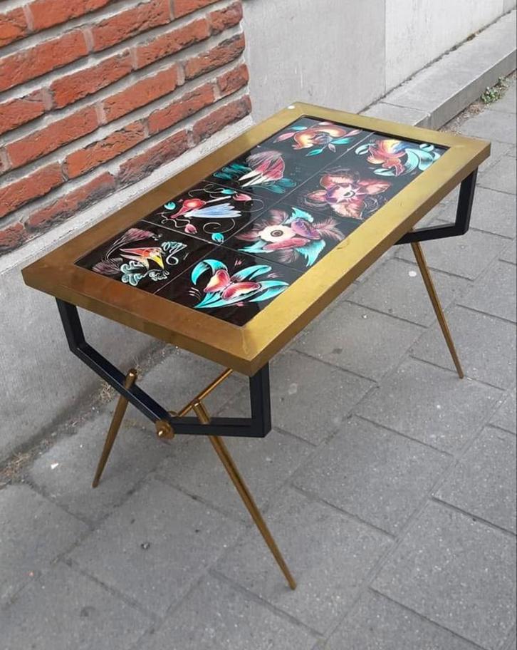 Fifties tegeltafel, Huis en Inrichting, Tafels | Bijzettafels, Zo goed als nieuw, Ophalen