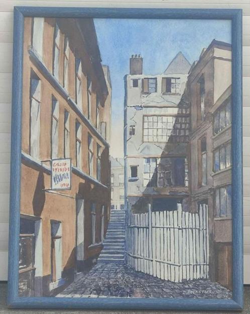 Aquarelle ruelle signe d bockstael, Antiek en Kunst, Kunst | Schilderijen | Klassiek, Ophalen of Verzenden