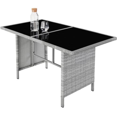 Grijs gevlochten tectake barletta tuintafel met zwarte plank, Tuin en Terras, Tuinmeubel-accessoires, Nieuw, Ophalen